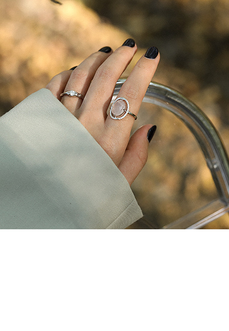 925 Sterling Silver Fashion Elegant Geometric Oval Pink Cubic Zirconia Adjustable Open Ring - Luxurious Look - Vibrant Color