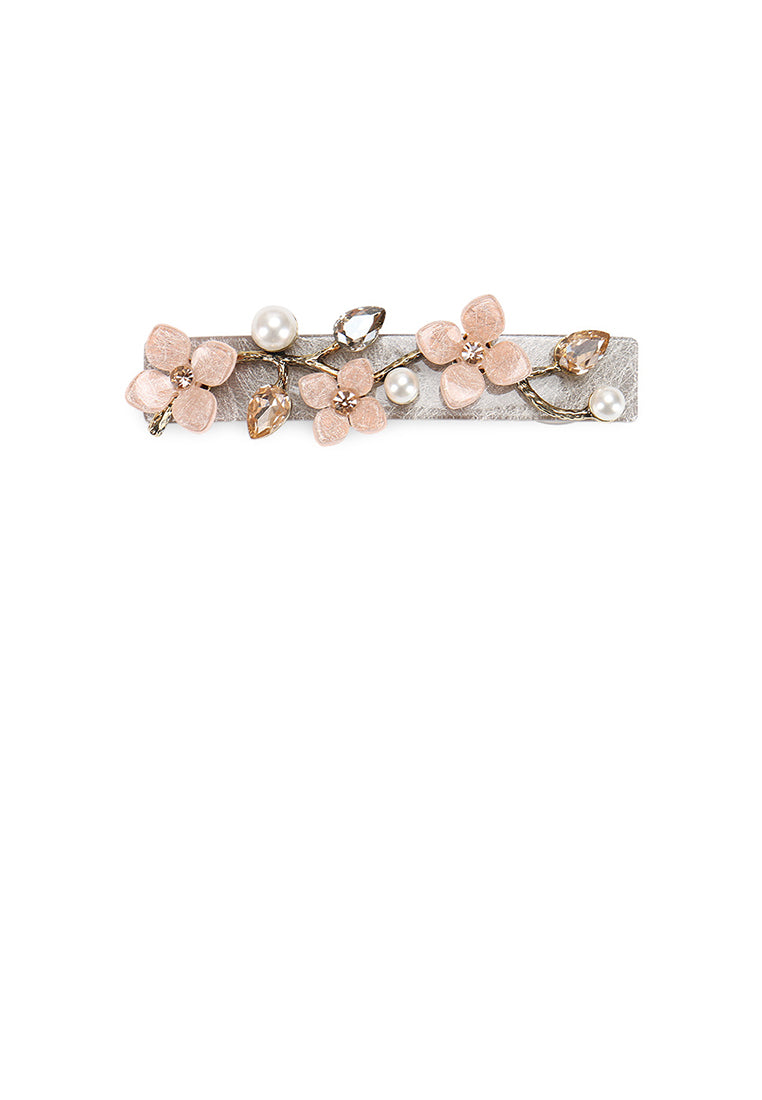 Fashion Temperament Flower Imitation Pearl Gray Hair Clip With Cubic Zirconia - Luxurious Look