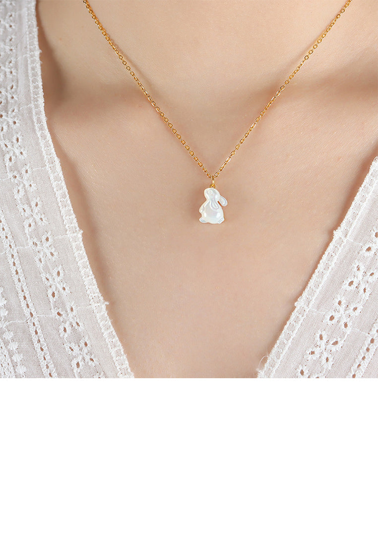 Fashion Simple Plated Gold 316L Stainless Steel Rabbit Pendant with Necklace