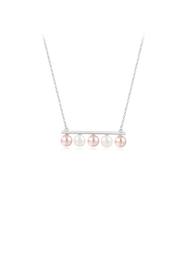 925 Sterling Silver Simple Temperament Geometric Striped Freshwater Pearl Pendant with Necklace - Luxurious Look