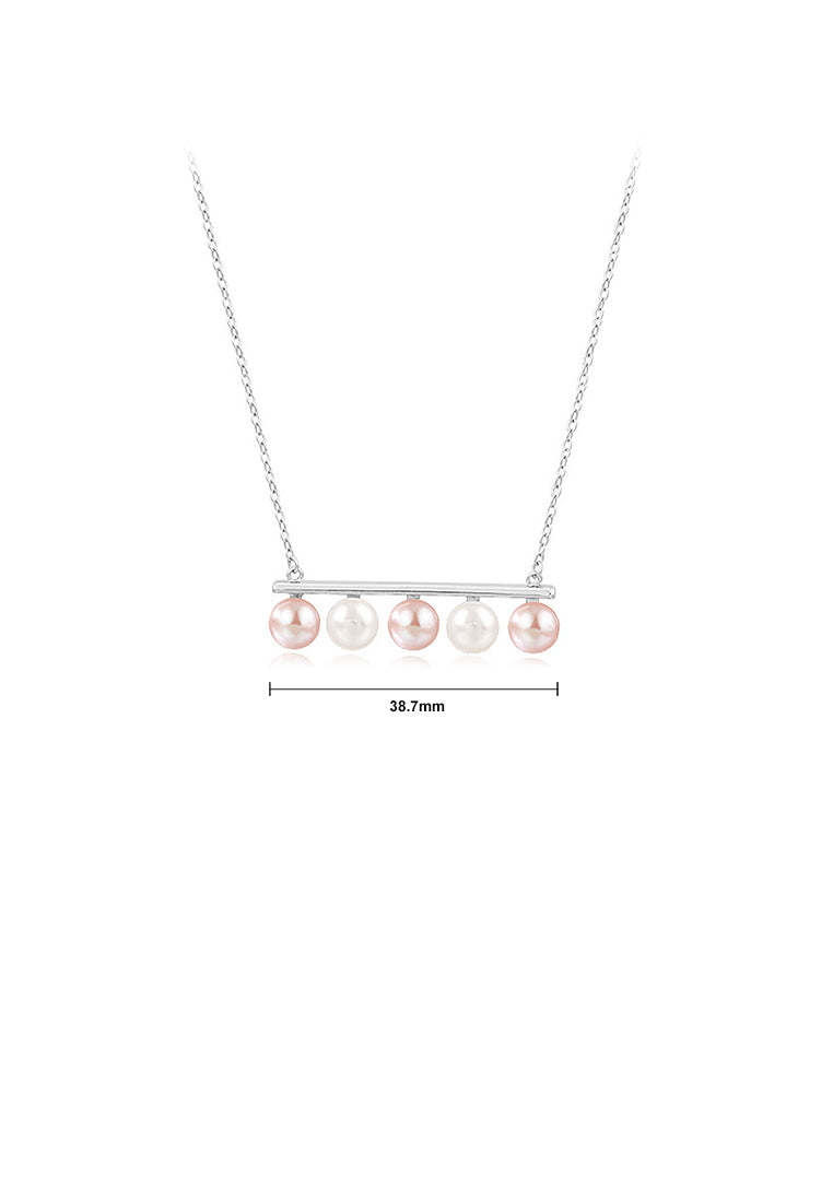 925 Sterling Silver Simple Temperament Geometric Striped Freshwater Pearl Pendant with Necklace - Luxurious Look