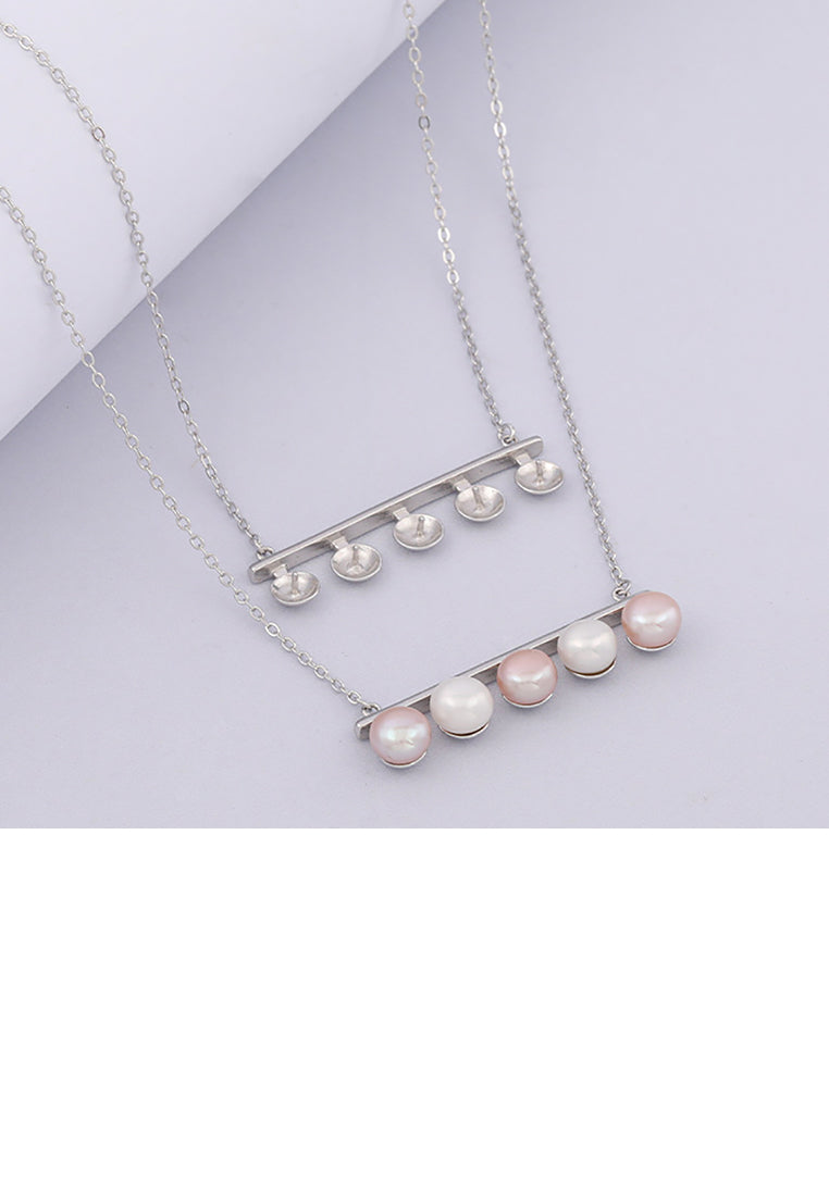925 Sterling Silver Simple Temperament Geometric Striped Freshwater Pearl Pendant with Necklace - Luxurious Look