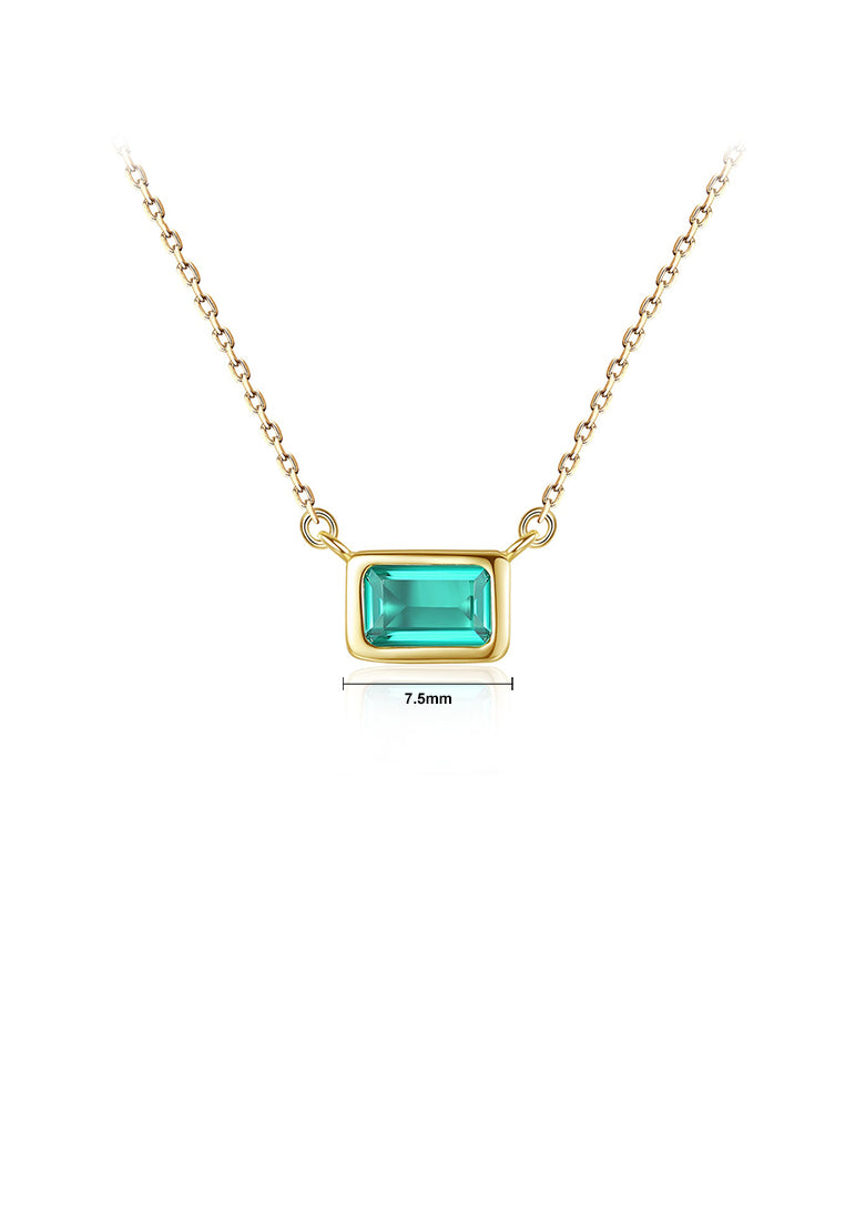 925 Sterling Silver Plated Gold Fashion Simple Geometric Rectangular Pendant with Green Cubic Zirconia and Necklace - Luxurious Look
