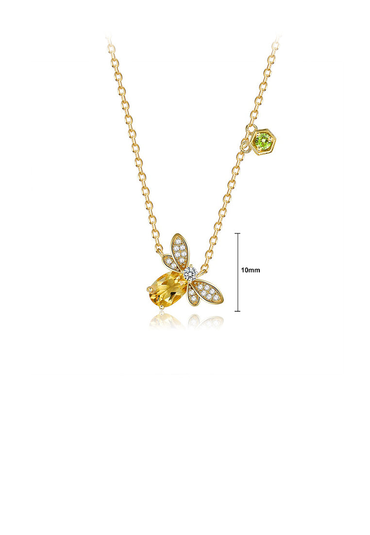 925 Sterling Silver Plated Gold Fashion Cute Bee Pendant with Cubic Zirconia and Necklace - Luxurious Look