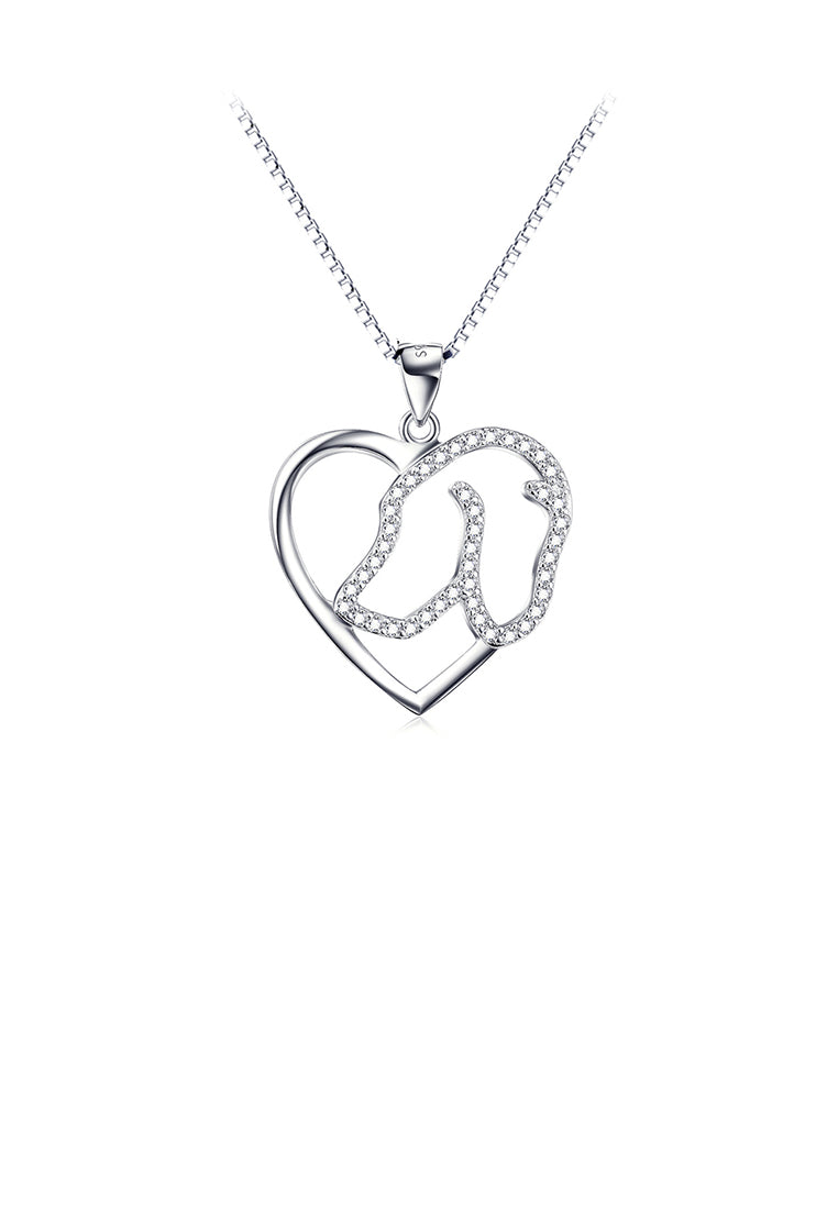 925 Sterling Silver Simple Cute Dog Heart Pendant with Cubic Zirconia and Necklace - Luxurious Look