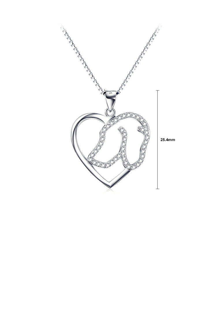 925 Sterling Silver Simple Cute Dog Heart Pendant with Cubic Zirconia and Necklace - Luxurious Look