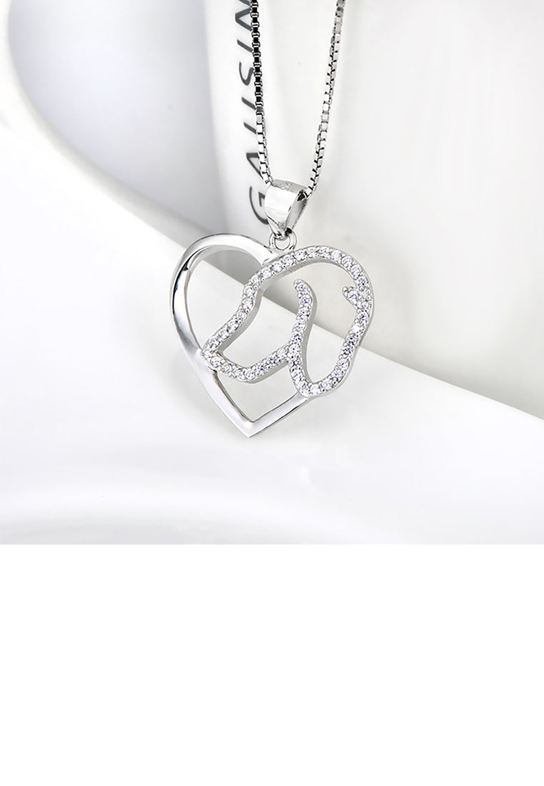 925 Sterling Silver Simple Cute Dog Heart Pendant with Cubic Zirconia and Necklace - Luxurious Look
