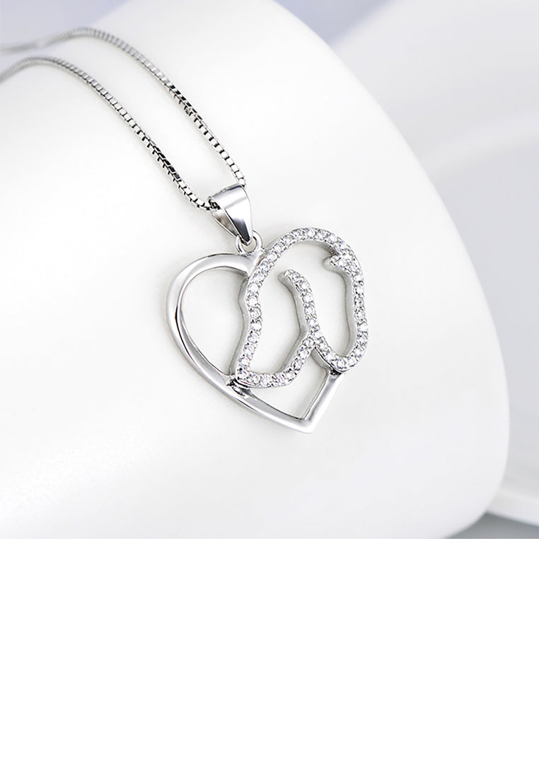 925 Sterling Silver Simple Cute Dog Heart Pendant with Cubic Zirconia and Necklace - Luxurious Look