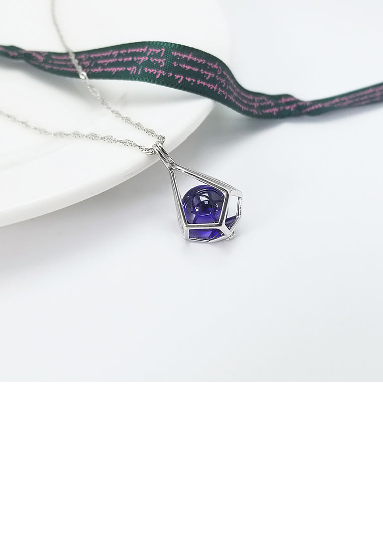 925 Sterling Silver Fashion Simple Geometric Purple Freshwater Pearl Pendant with Necklace - Luxurious Look