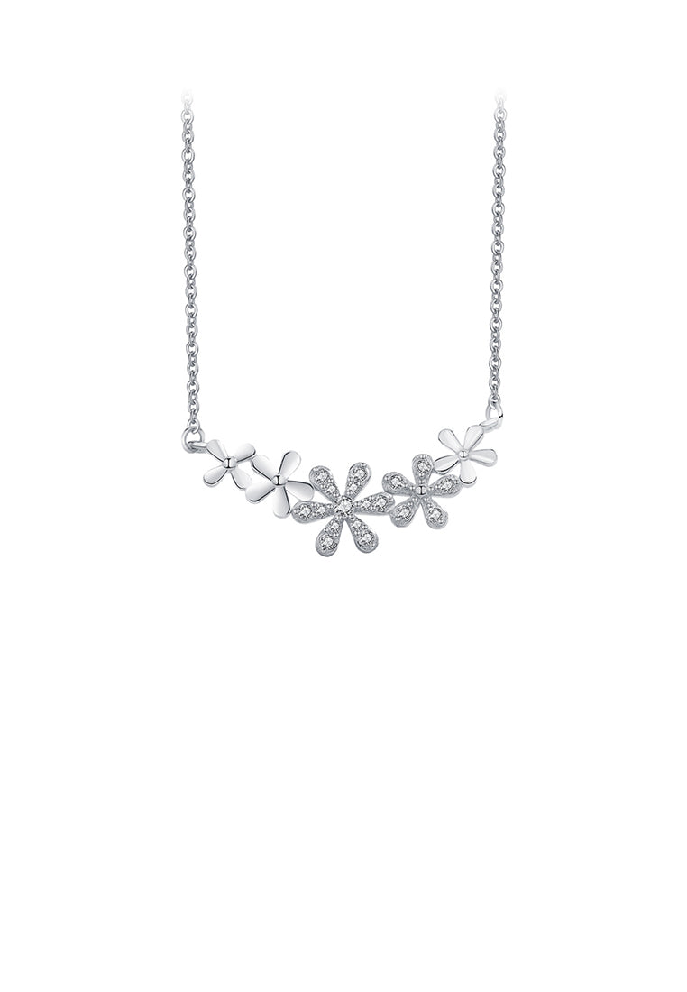 925 Sterling Silver Fashion and Elegant Flower Pendant with Cubic Zirconia and Necklace - Luxurious Look