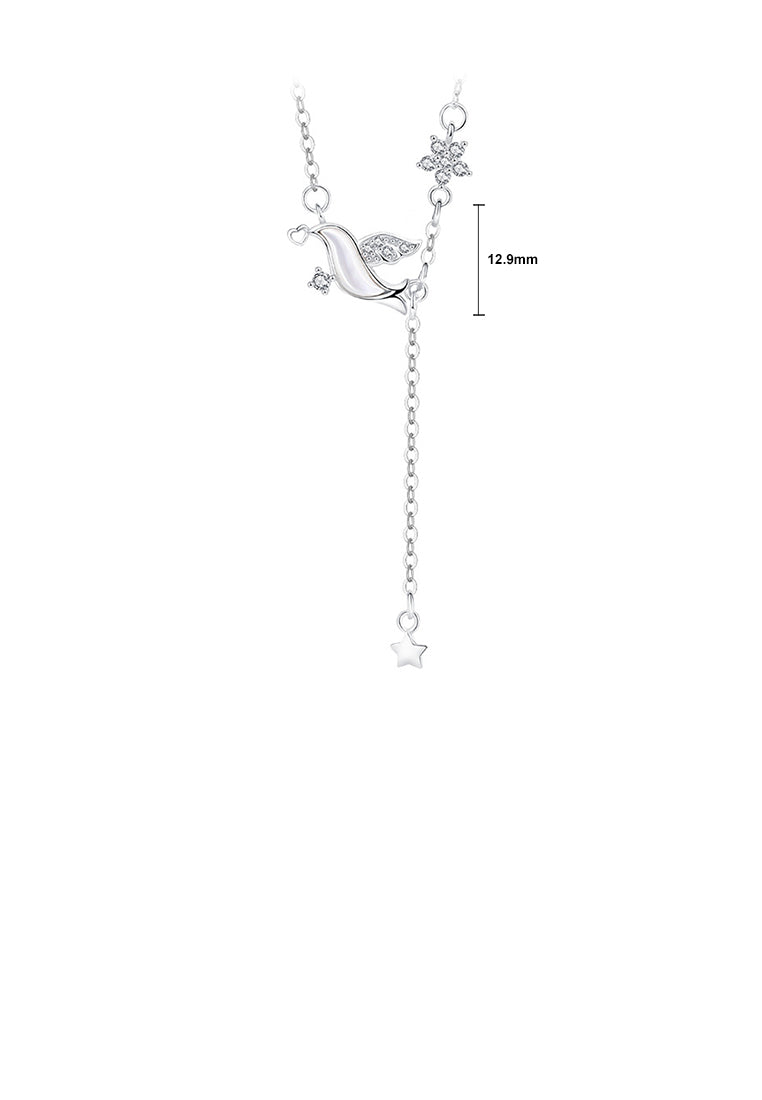 925 Sterling Silver Fashion Simple Bird Flower Tassel Pendant with Cubic Zirconia and Necklace - Luxurious Look