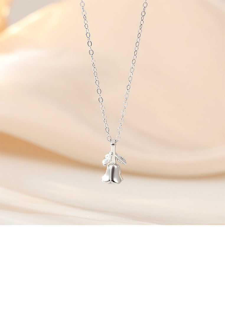 925 Sterling Silver Simple Cute Tulip Pendant with Necklace