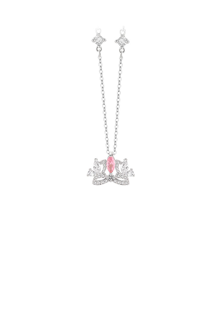 925 Sterling Silver Fashion and Elegant Crown Pendant with Cubic Zirconia and Necklace - Luxurious Look