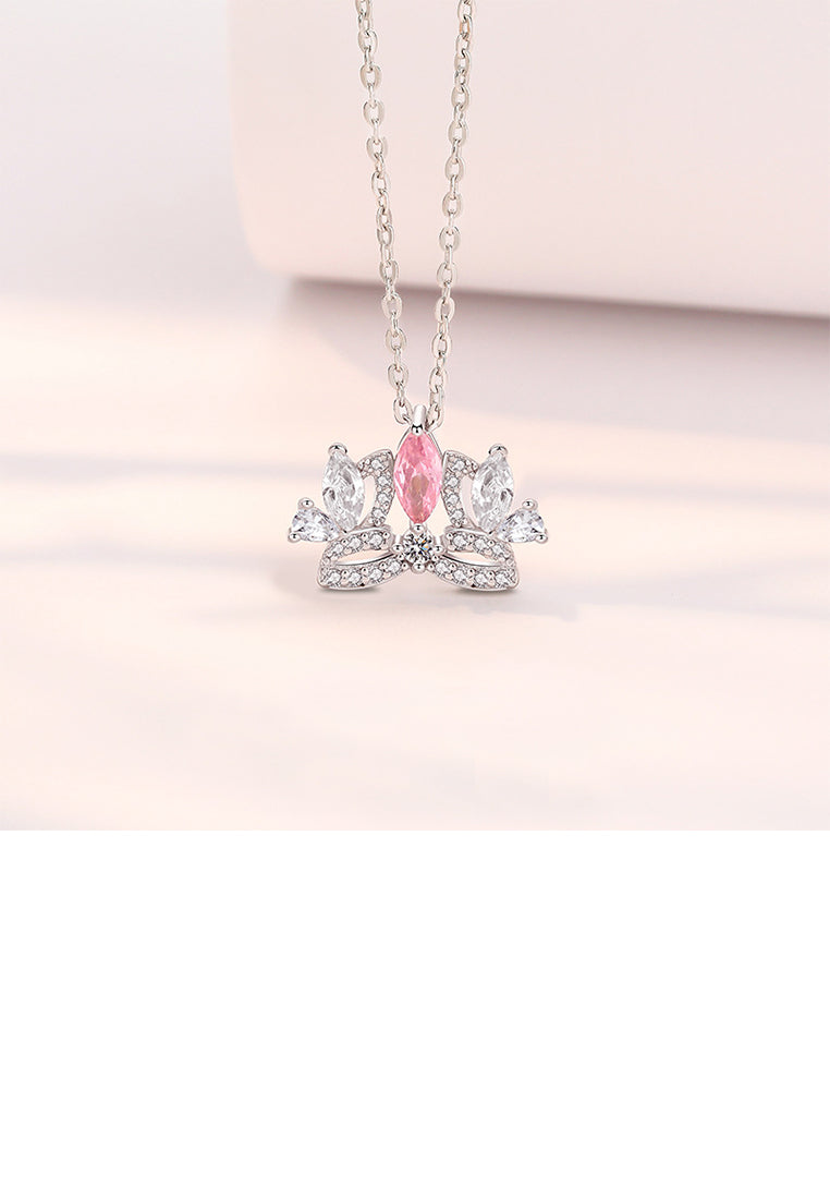 925 Sterling Silver Fashion and Elegant Crown Pendant with Cubic Zirconia and Necklace - Luxurious Look