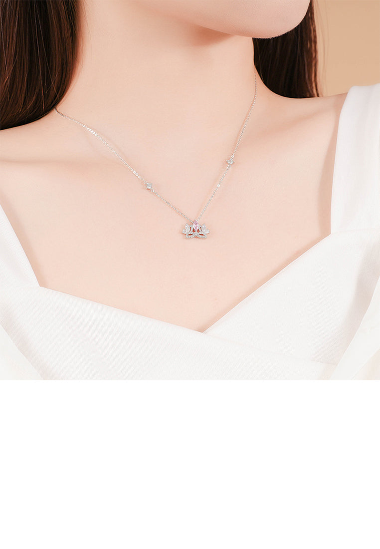 925 Sterling Silver Fashion and Elegant Crown Pendant with Cubic Zirconia and Necklace - Luxurious Look