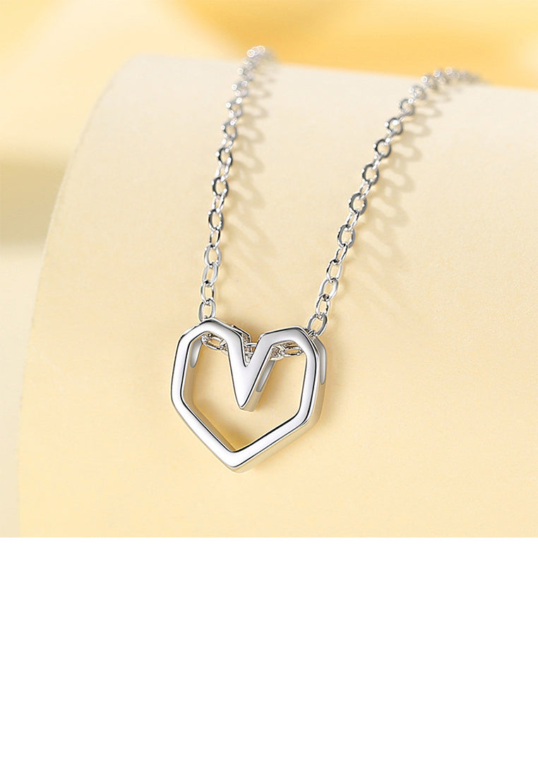 925 Sterling Silver Fashion Simple Hollow Heart-shaped Pendant with Necklace