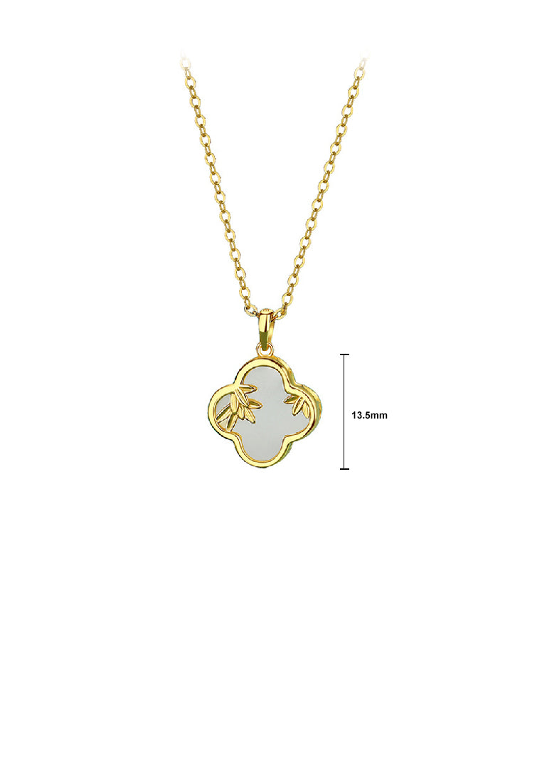 925 Sterling Silver Gold Plated Simple Vintage Leaf Four-leafed Clover Pendant with Necklace