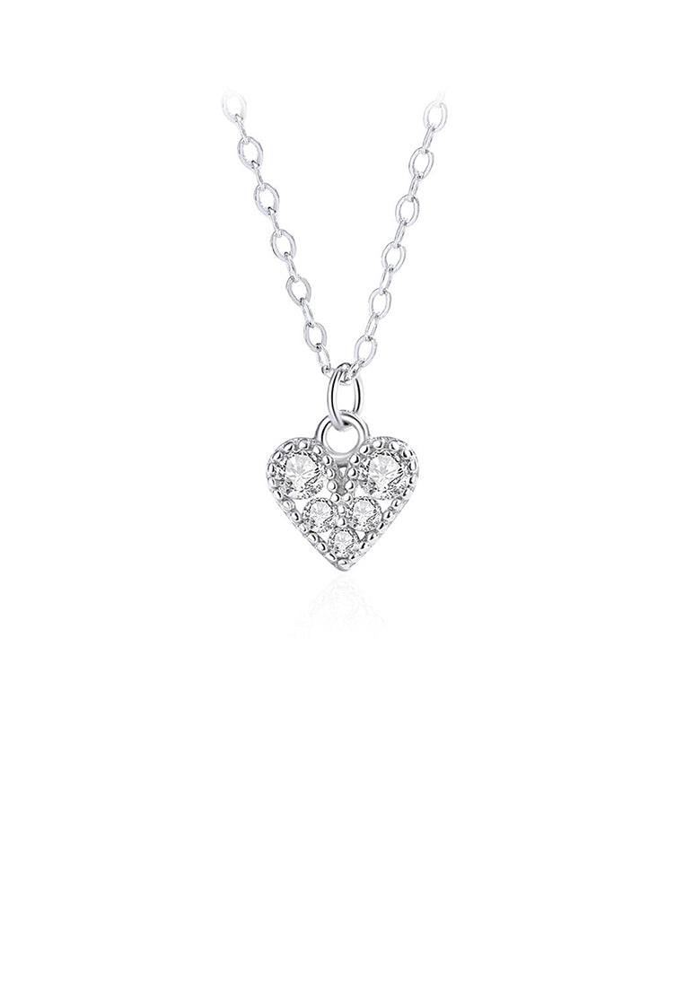 925 Sterling Silver Simple and Sweet Heart-shaped Pendant with White Cubic Zirconia and Necklace - Luxurious Look
