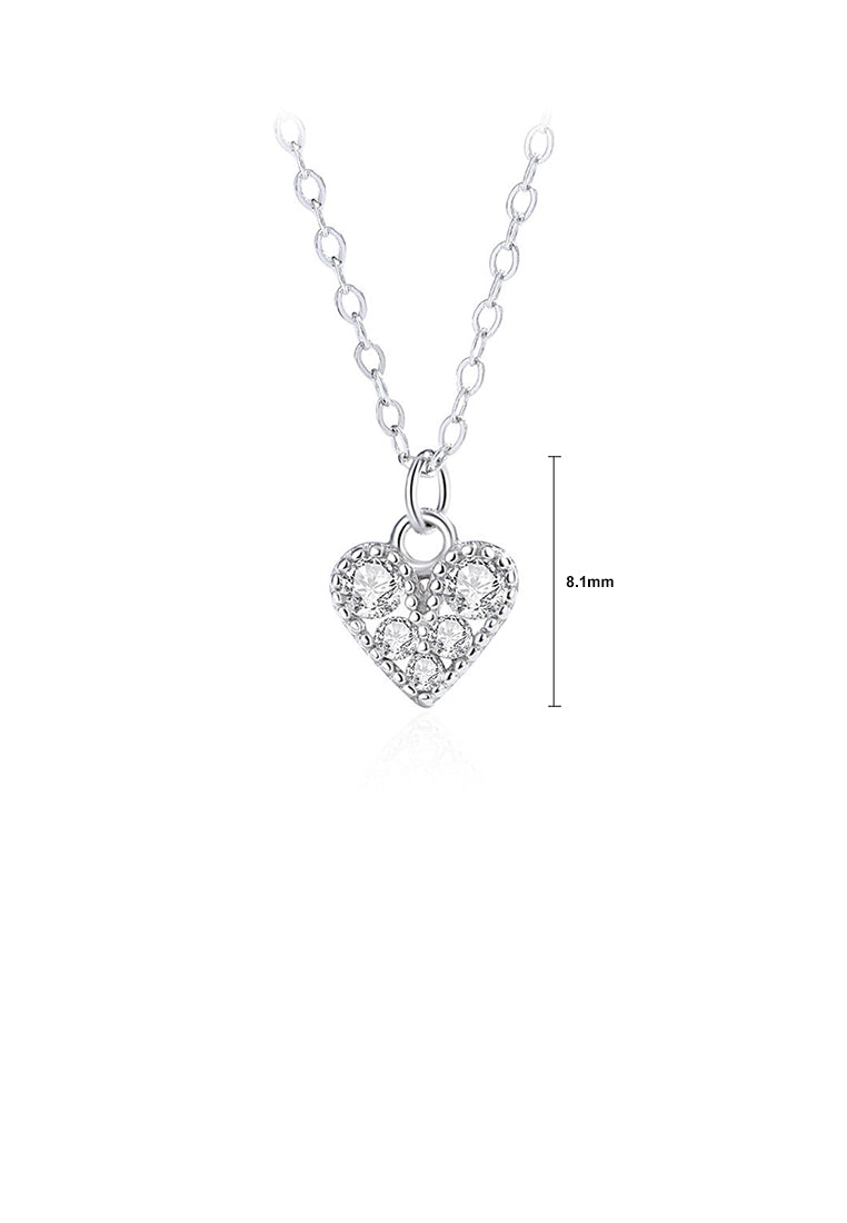 925 Sterling Silver Simple and Sweet Heart-shaped Pendant with White Cubic Zirconia and Necklace - Luxurious Look