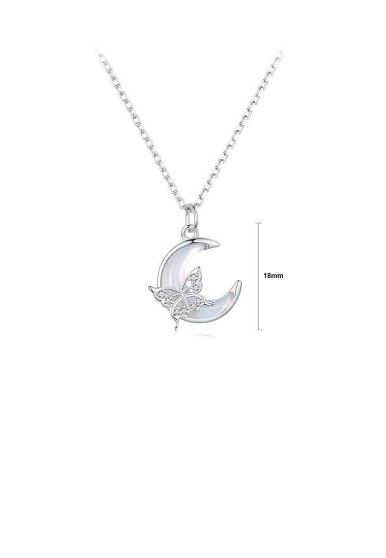 925 Sterling Silver Fashion Temperament Butterfly Moon Pendant with Cubic Zirconia and Necklace - Luxurious Look