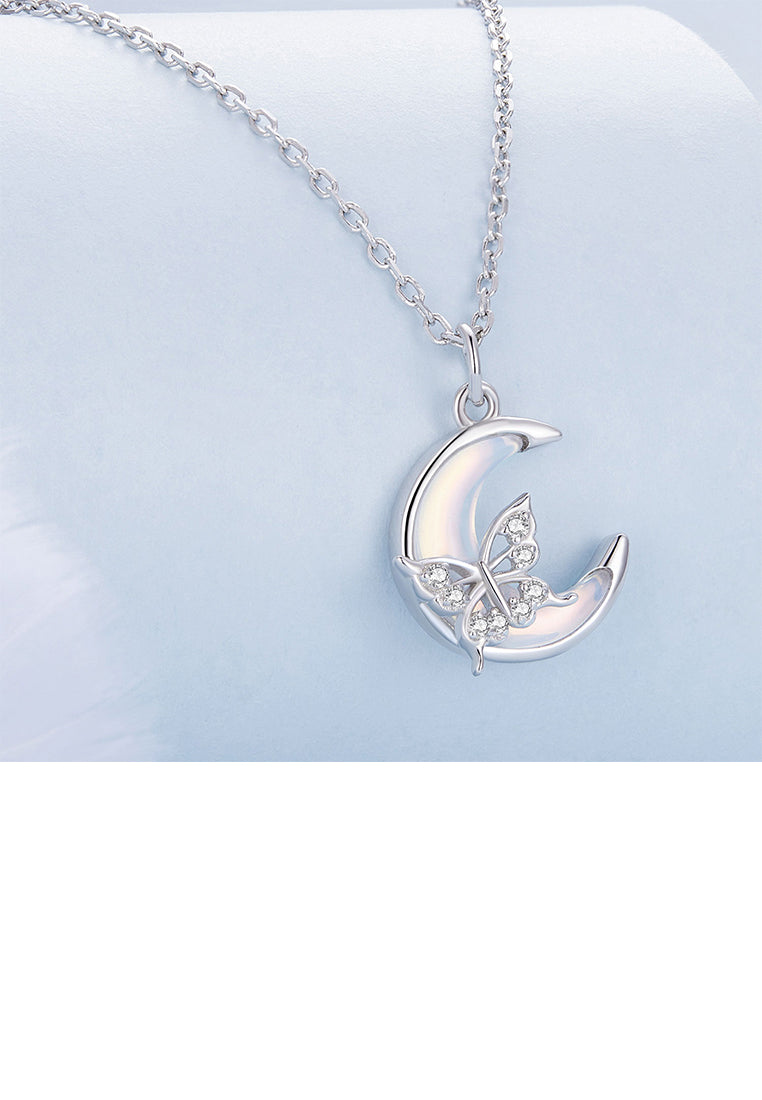 925 Sterling Silver Fashion Temperament Butterfly Moon Pendant with Cubic Zirconia and Necklace - Luxurious Look