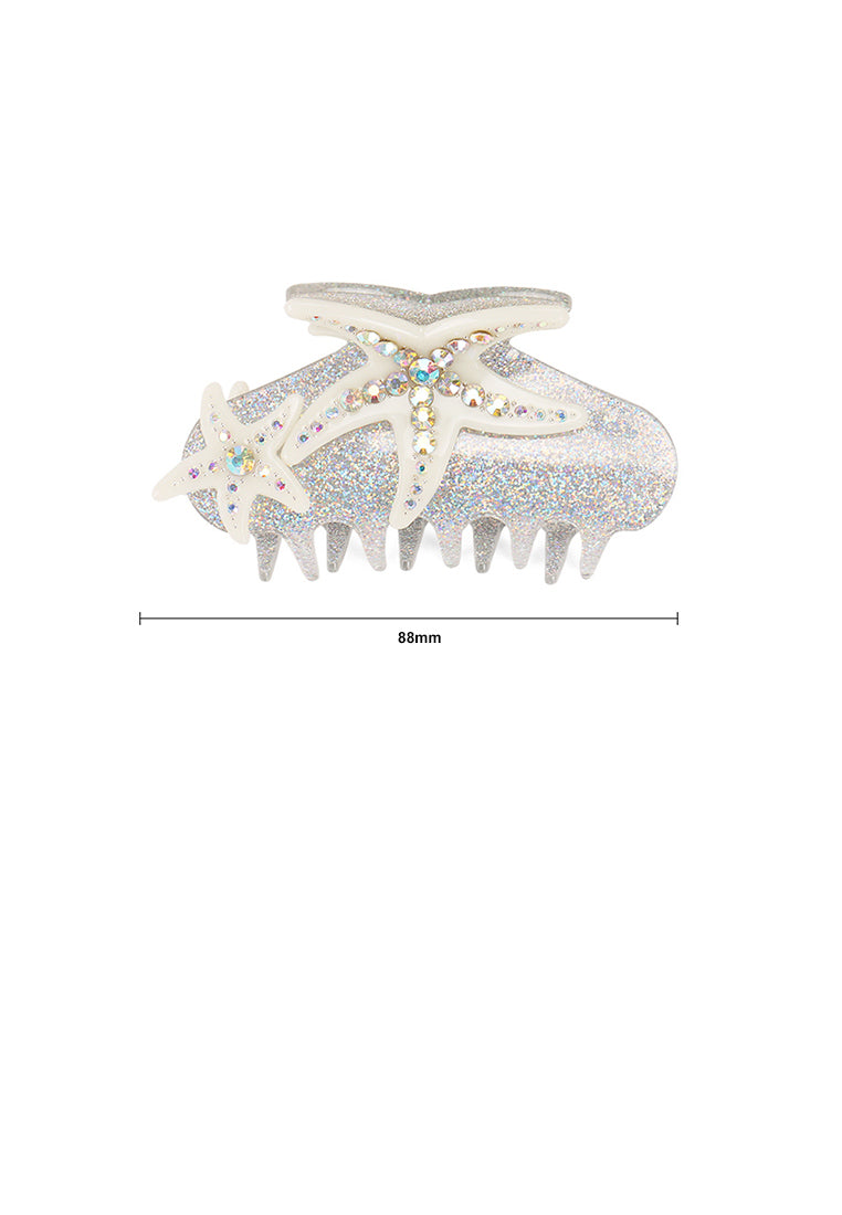 Fashion And Sweet White Starfish Geometric Hair Claw With Cubic Zirconia - Elegant Hairpiece - Luxurious Look