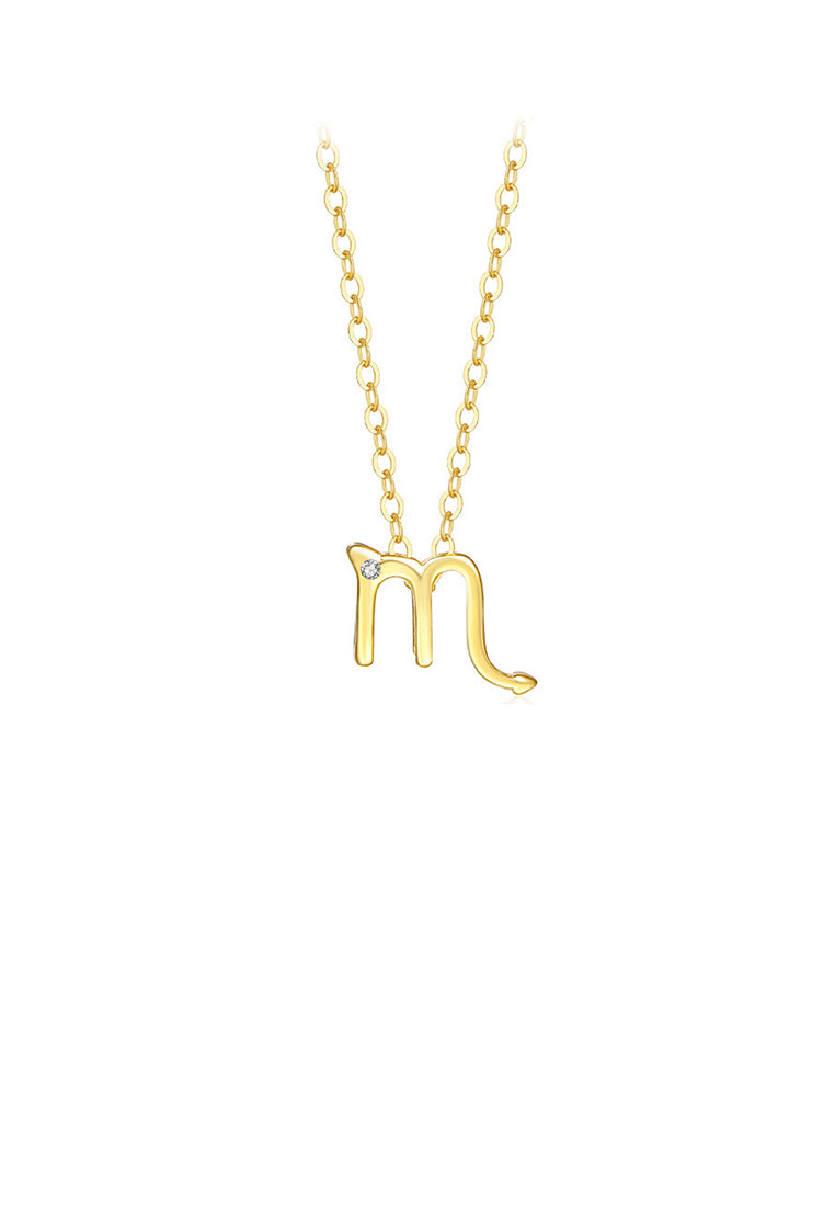 925 Sterling Silver Plated Gold Simple Twelve Constellation Scorpio Pendant with Cubic Zirconia and Necklace - Luxurious Look