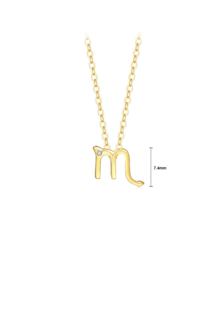 925 Sterling Silver Plated Gold Simple Twelve Constellation Scorpio Pendant with Cubic Zirconia and Necklace - Luxurious Look