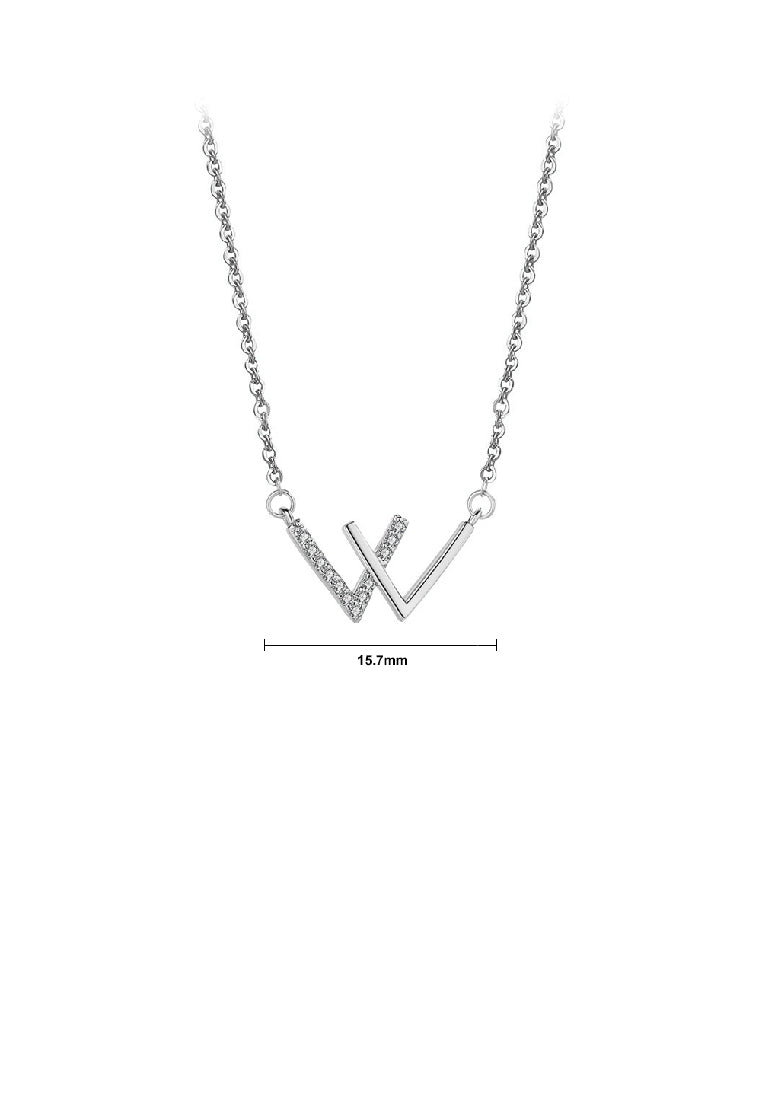 925 Sterling Silver Simple Alphabet W Pendant with Cubic Zirconia and Necklace - Luxurious Look