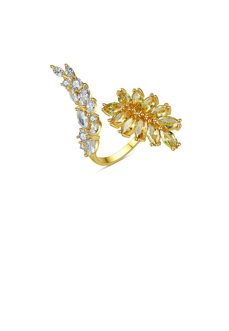 Fashion and Elegant Plated Gold Geometric Yellow Cubic Zirconia Adjustable Open Ring - Luxurious Look