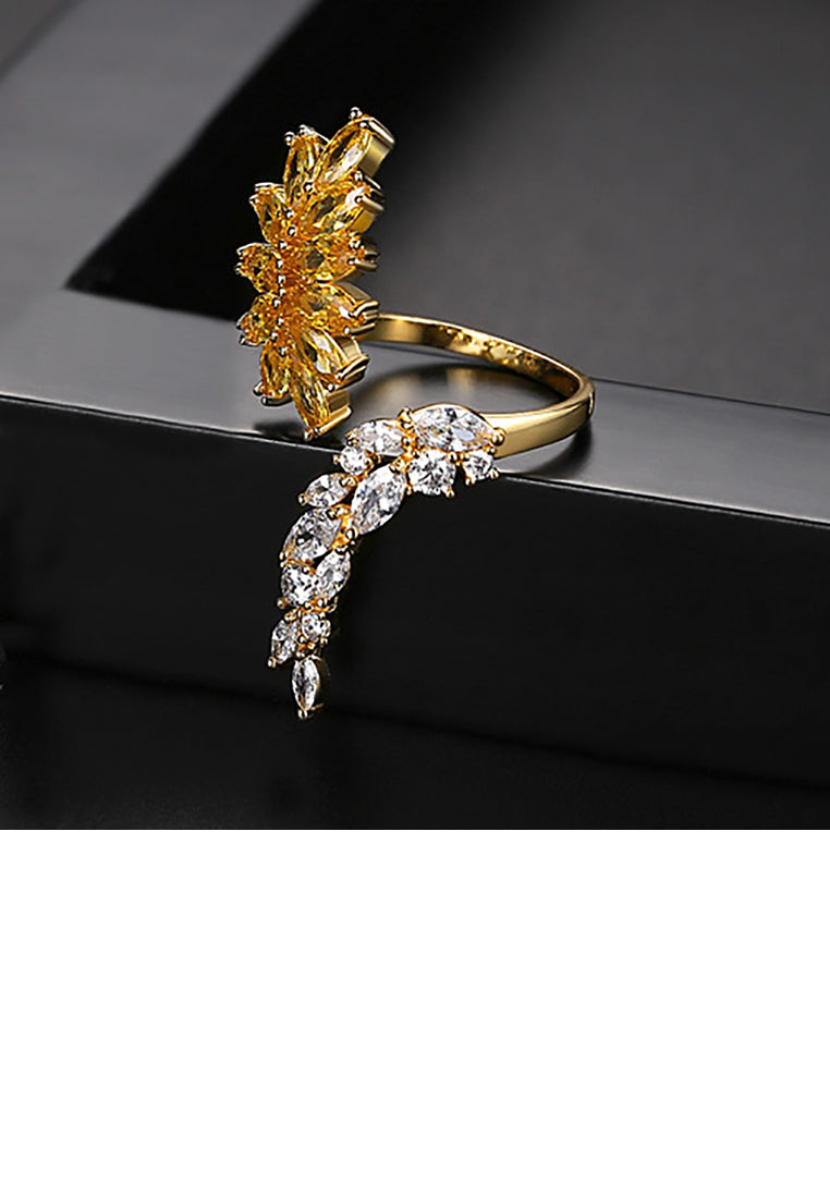 Fashion and Elegant Plated Gold Geometric Yellow Cubic Zirconia Adjustable Open Ring - Luxurious Look