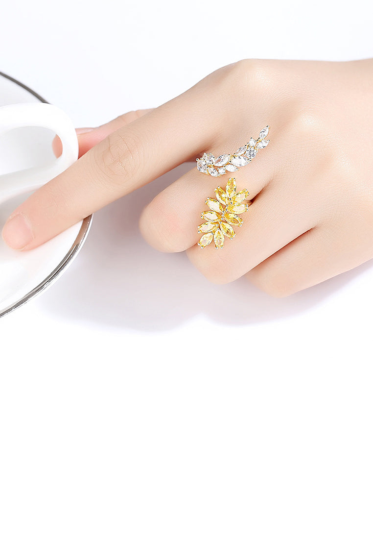 Fashion and Elegant Plated Gold Geometric Yellow Cubic Zirconia Adjustable Open Ring - Luxurious Look