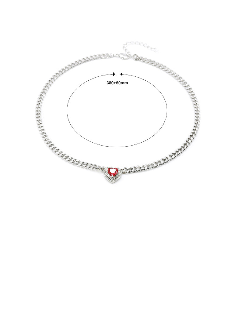 Fashion Simple Heart Necklace with Red Cubic Zirconia - Luxurious Look - Vibrant Color