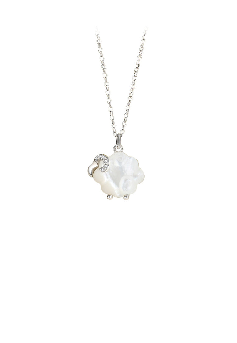 925 Sterling Silver Simple and Lovely Sheep Mother-of-pearl Pendant with Cubic Zirconia and Necklace - Luxurious Look