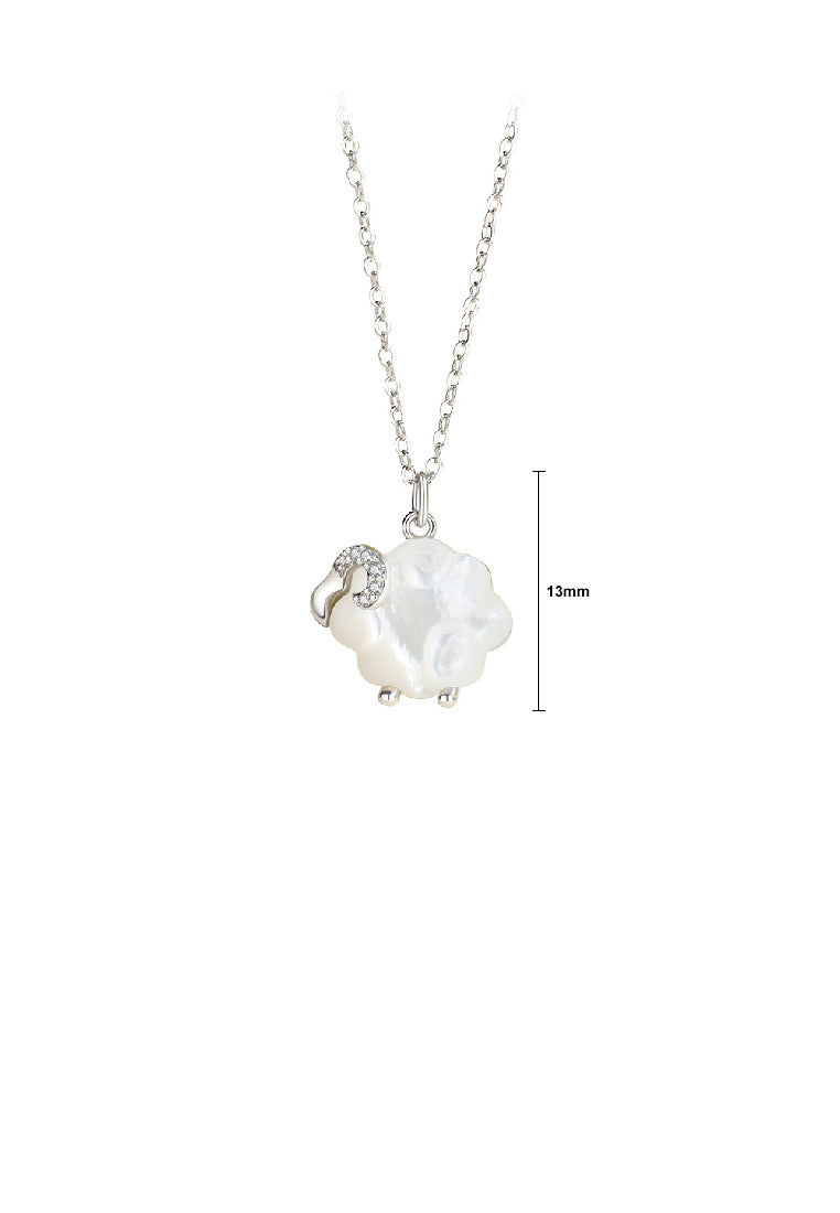 925 Sterling Silver Simple and Lovely Sheep Mother-of-pearl Pendant with Cubic Zirconia and Necklace - Luxurious Look
