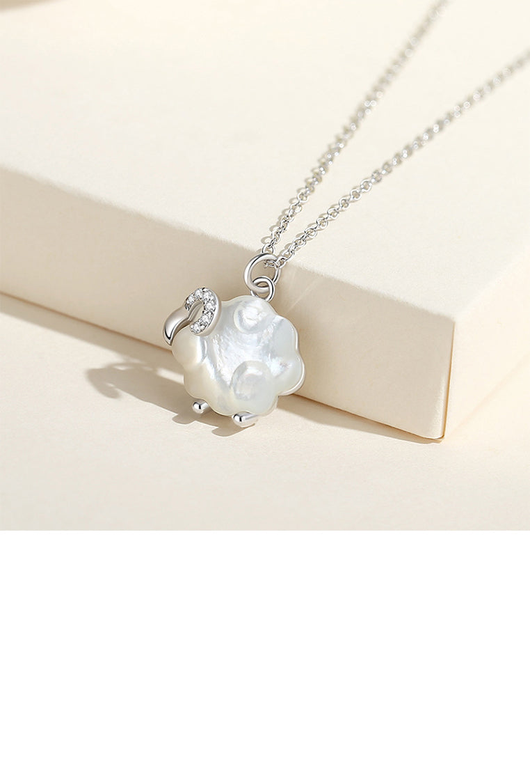 925 Sterling Silver Simple and Lovely Sheep Mother-of-pearl Pendant with Cubic Zirconia and Necklace - Luxurious Look
