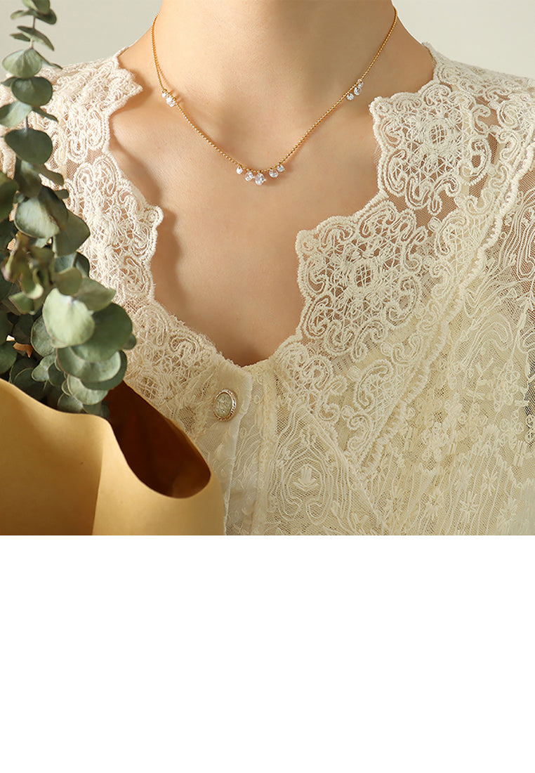 Simple Temperament Plated Gold Geometric Round Cubic Zirconia 316L Stainless Steel Necklace - Luxurious Look