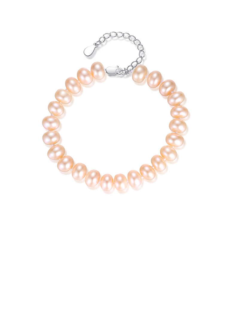 925 Sterling Silver Fashion Elegant Pink Freshwater Pearl Beaded Bracelet - Luxurious Look - Vibrant Color