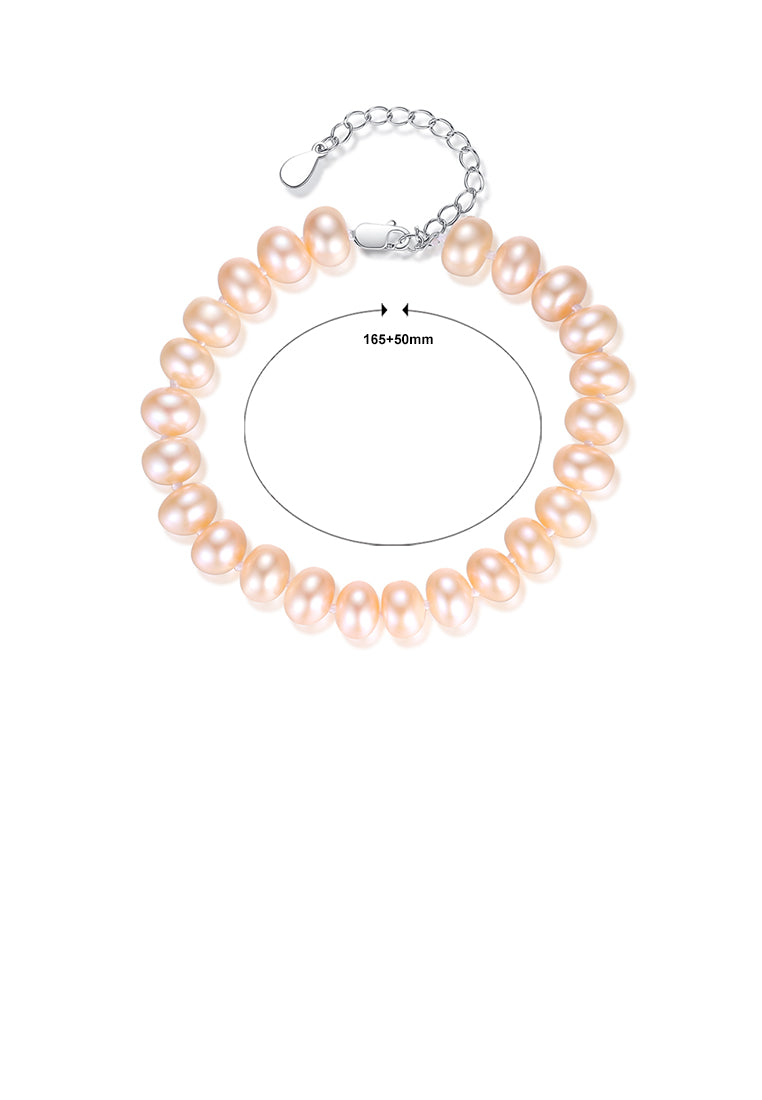925 Sterling Silver Fashion Elegant Pink Freshwater Pearl Beaded Bracelet - Luxurious Look - Vibrant Color