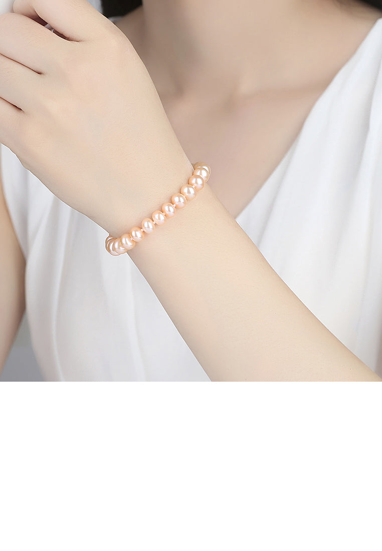 925 Sterling Silver Fashion Elegant Pink Freshwater Pearl Beaded Bracelet - Luxurious Look - Vibrant Color
