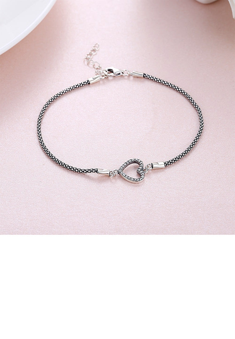 925 Sterling Silver Fashion Simple Hollow Heart Cubic Zirconia Bracelet - Luxurious Look
