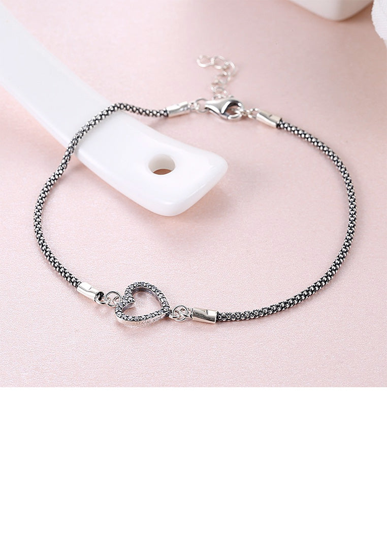 925 Sterling Silver Fashion Simple Hollow Heart Cubic Zirconia Bracelet - Luxurious Look