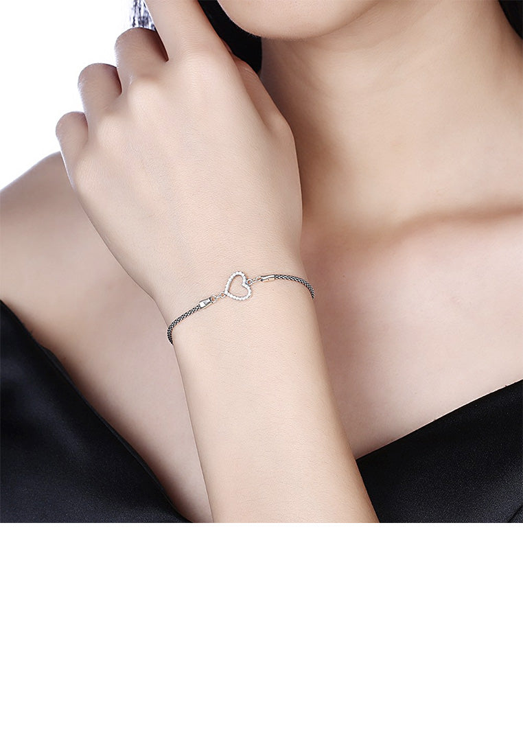 925 Sterling Silver Fashion Simple Hollow Heart Cubic Zirconia Bracelet - Luxurious Look