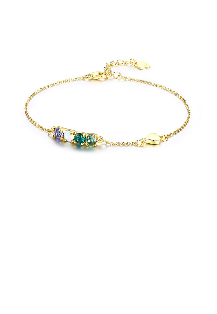 925 Sterling Silver Gold Plated Simple Elegant Light Luxury Fashion Bracelet with Multicolor Austrian Element Crystal