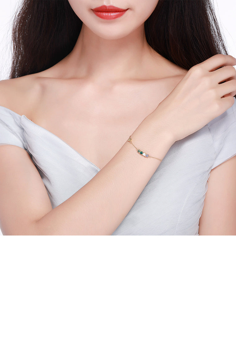 925 Sterling Silver Gold Plated Simple Elegant Light Luxury Fashion Bracelet with Multicolor Austrian Element Crystal