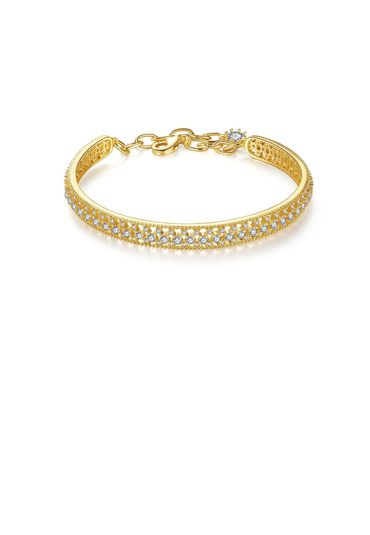 Fashion Temperament Plated Gold Hollow Geometric Bangle with Cubic Zirconia - Luxurious Look