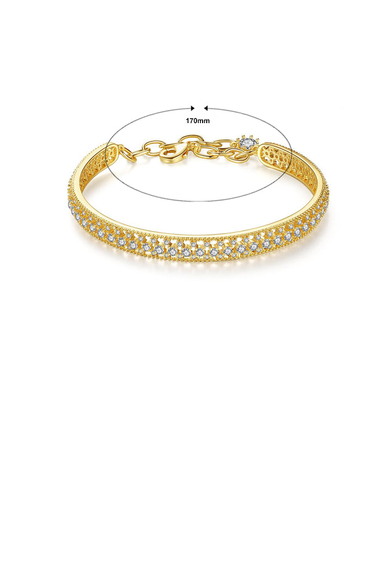 Fashion Temperament Plated Gold Hollow Geometric Bangle with Cubic Zirconia - Luxurious Look