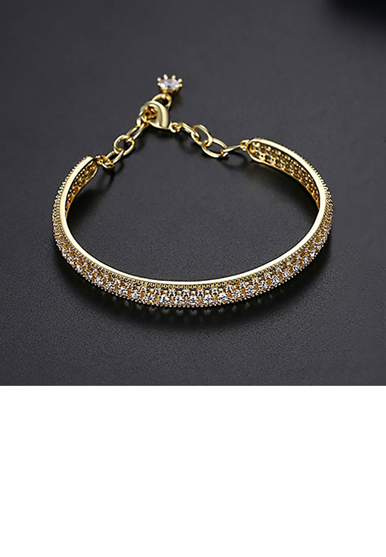 Fashion Temperament Plated Gold Hollow Geometric Bangle with Cubic Zirconia - Luxurious Look