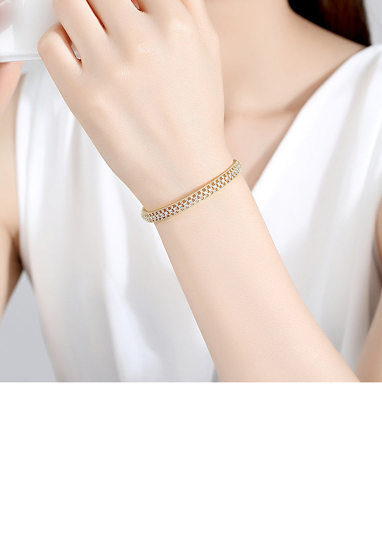 Fashion Temperament Plated Gold Hollow Geometric Bangle with Cubic Zirconia - Luxurious Look