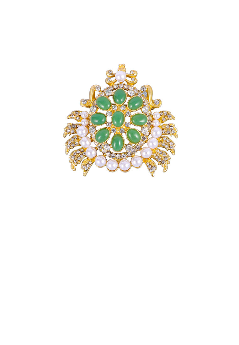 Fashion Vintage Plated Gold Palace Style Crab Imitation Pearl Brooch with Cubic Zirconia - Luxurious Look